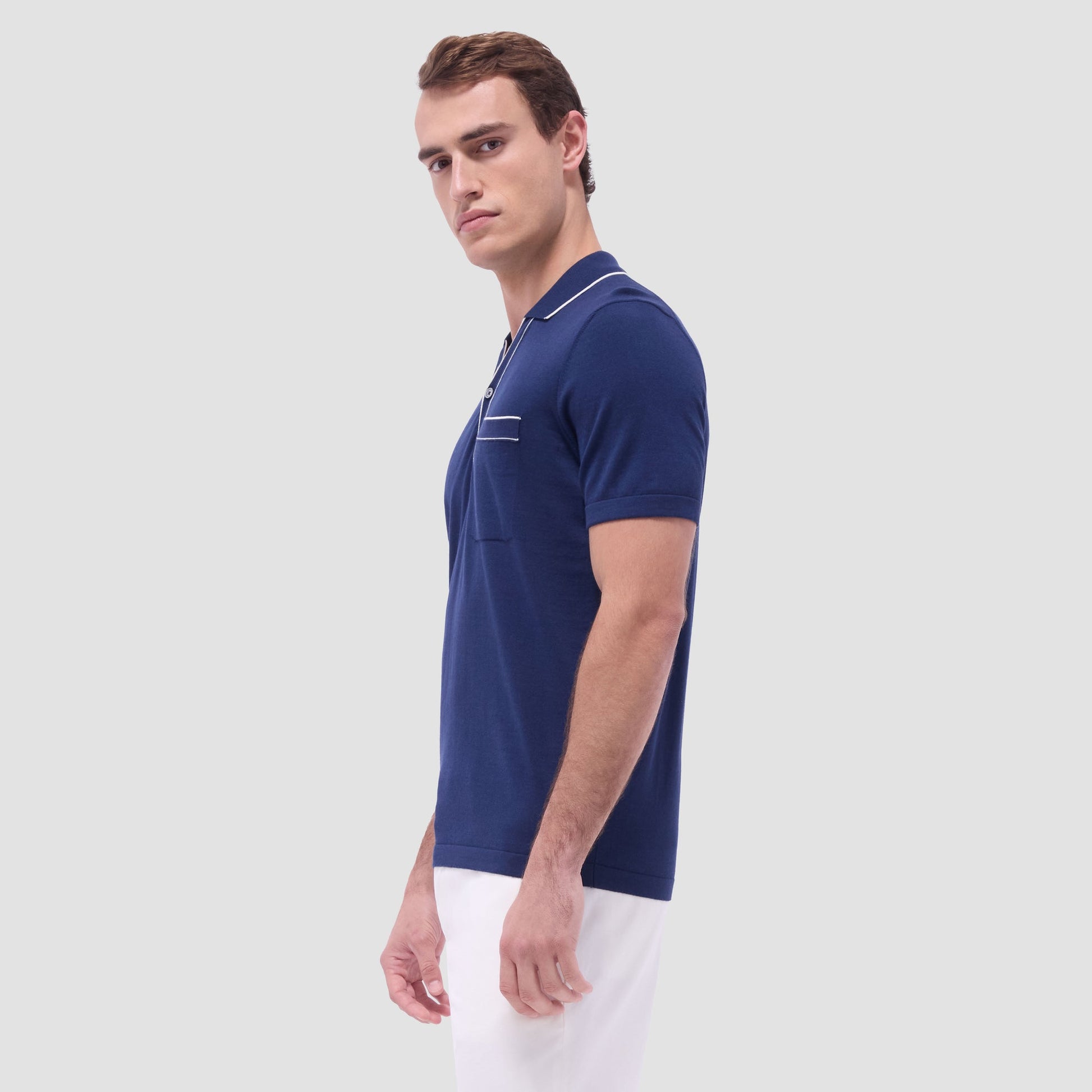 Bugatchi Jersey Knit Short Sleeve Johnny Sweater Navy