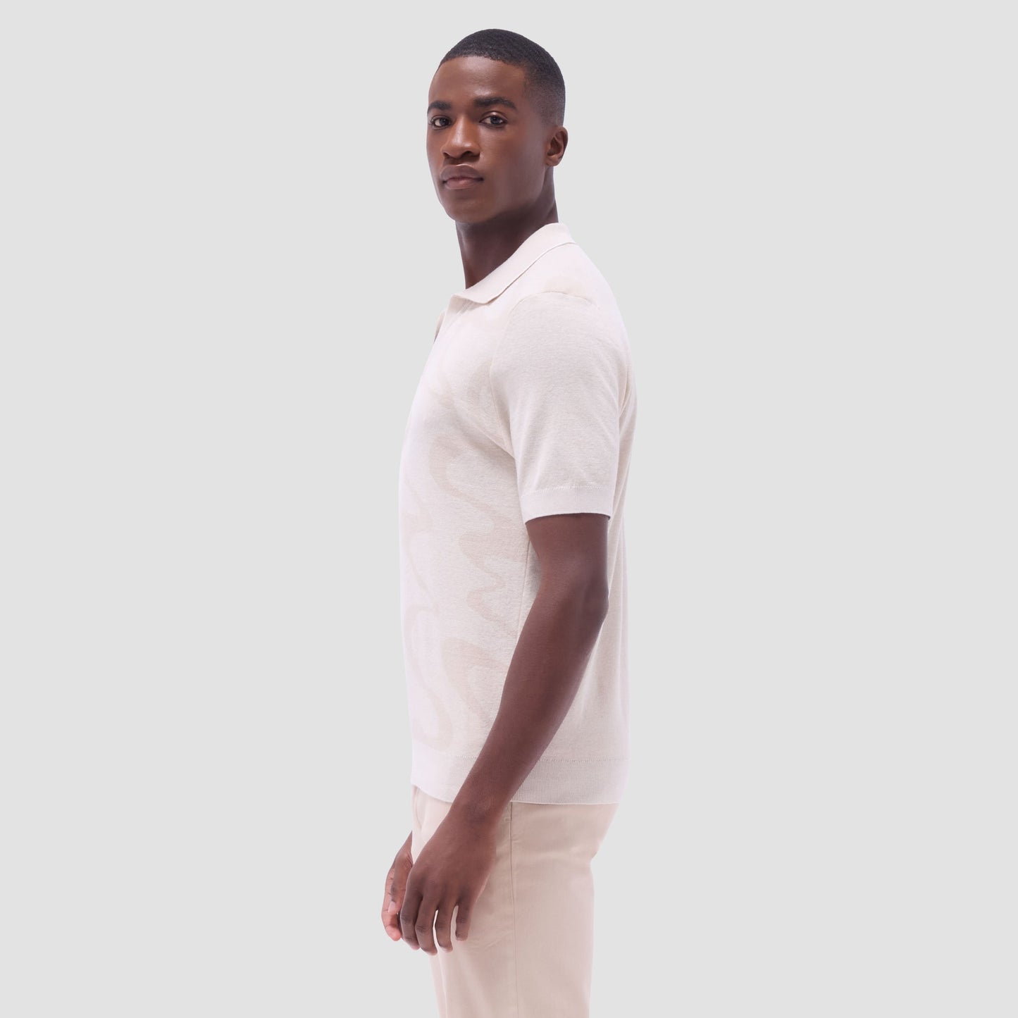Bugatchi Abstract Knit Short Sleeve Johnny Sweater Chalk