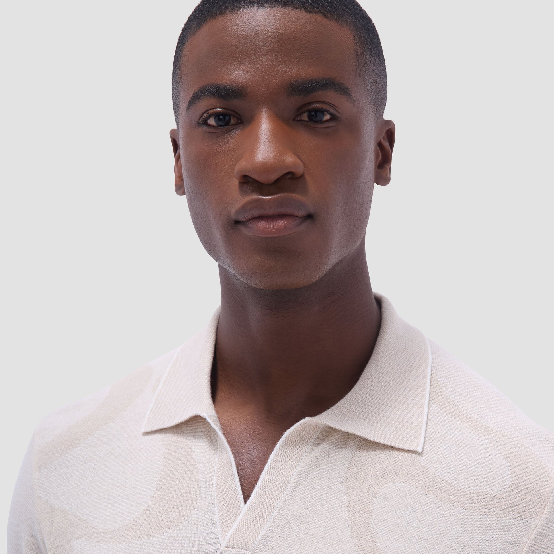 Bugatchi Abstract Knit Short Sleeve Johnny Sweater Chalk