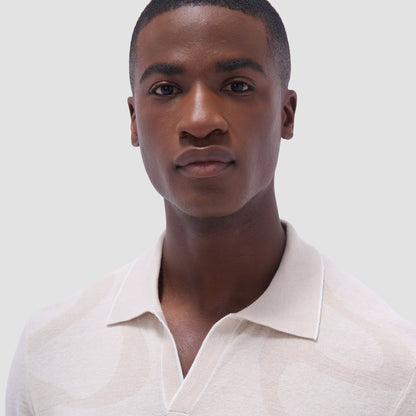 Bugatchi Abstract Knit Short Sleeve Johnny Sweater Chalk