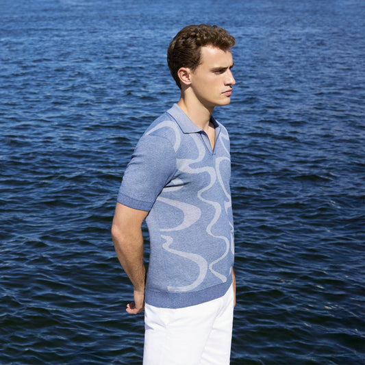 Bugatchi Abstract Knit Short Sleeve Johnny Sweater Indigo