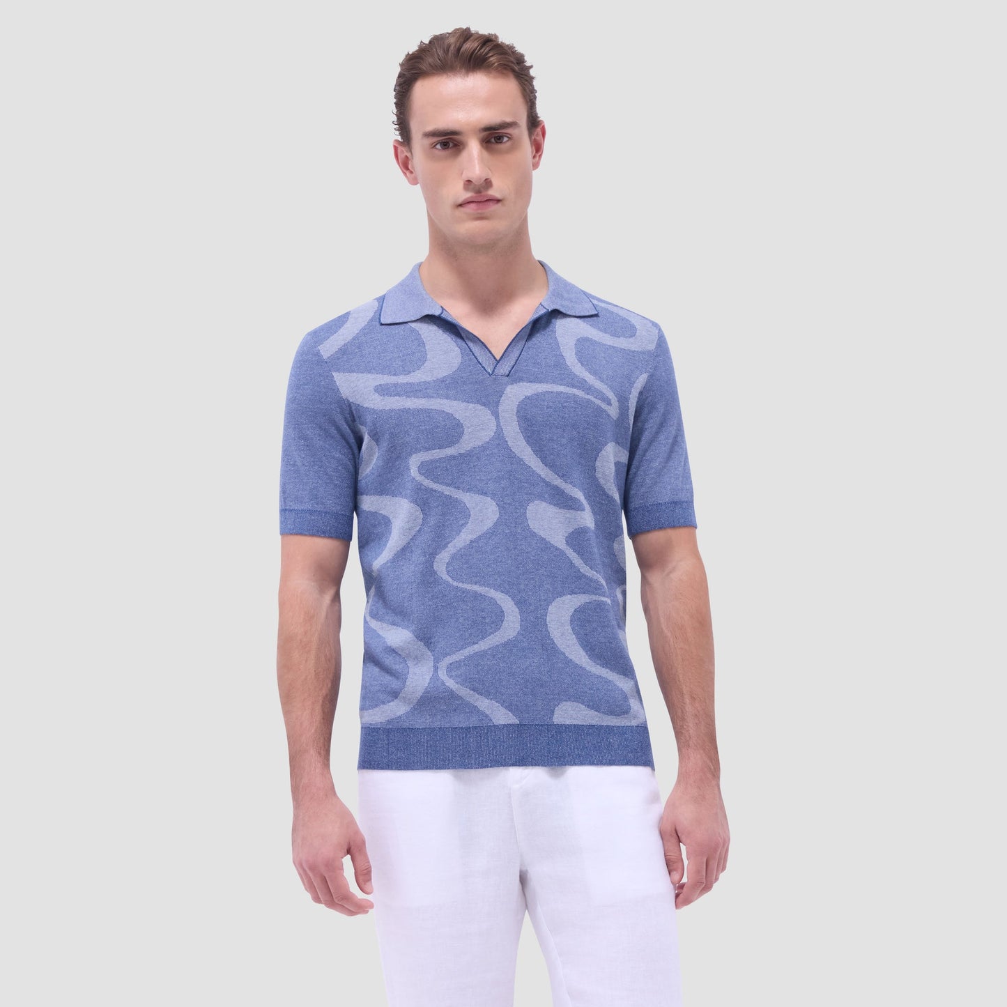 Bugatchi Abstract Knit Short Sleeve Johnny Sweater Indigo