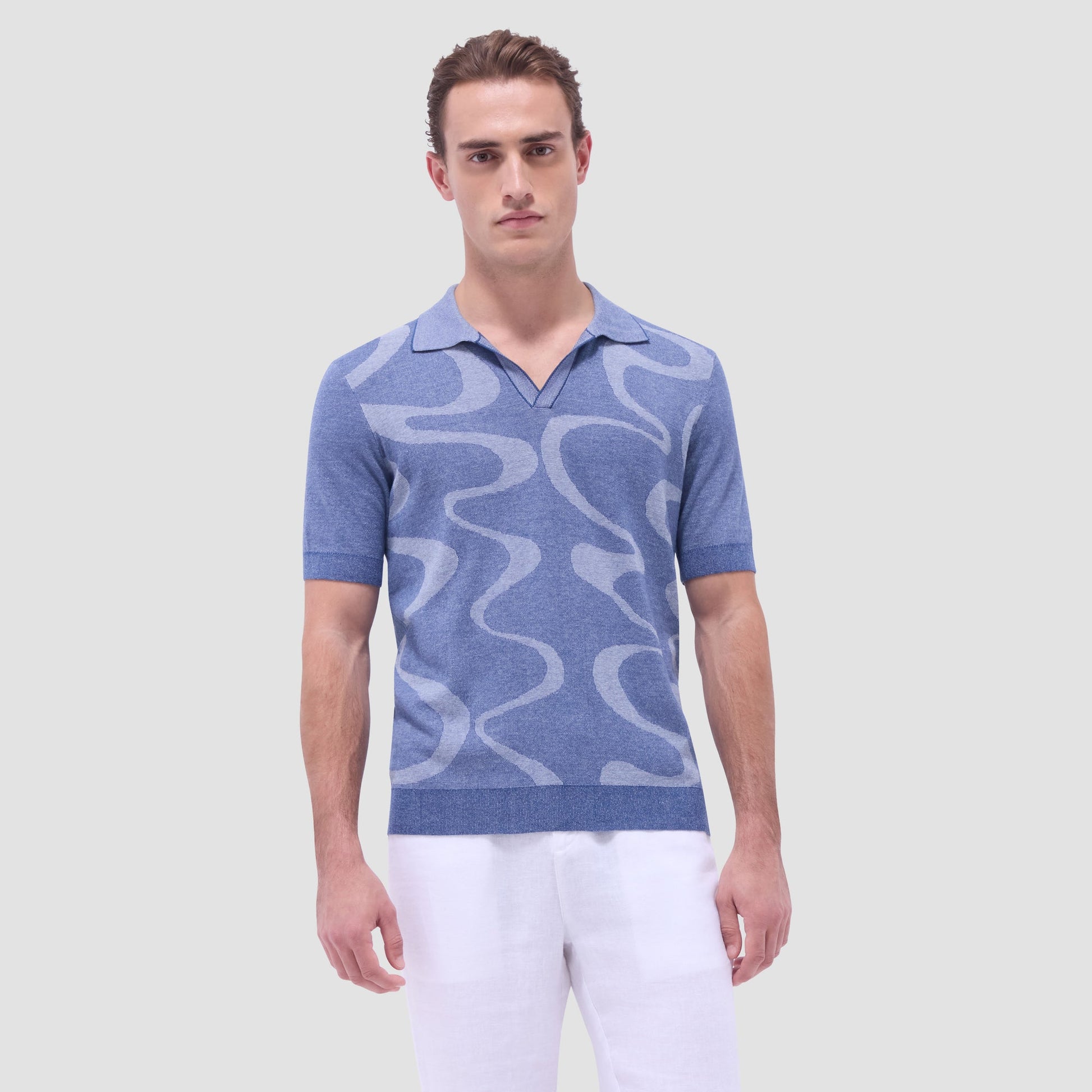 Bugatchi Abstract Knit Short Sleeve Johnny Sweater Indigo