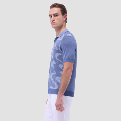 Bugatchi Abstract Knit Short Sleeve Johnny Sweater Indigo