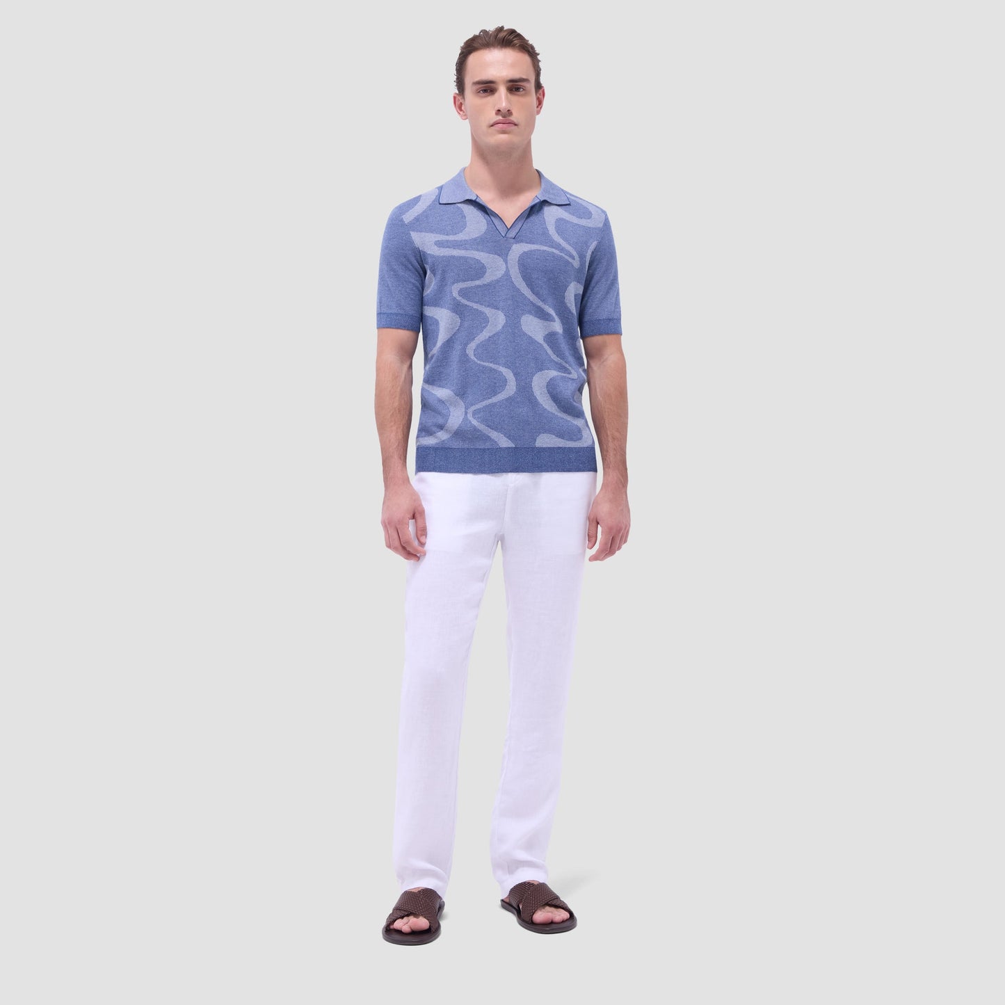 Bugatchi Abstract Knit Short Sleeve Johnny Sweater Indigo