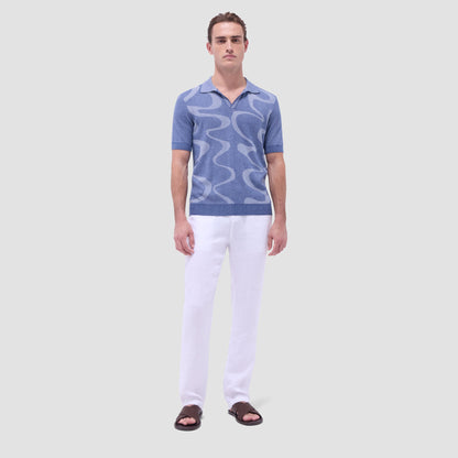 Bugatchi Abstract Knit Short Sleeve Johnny Sweater Indigo