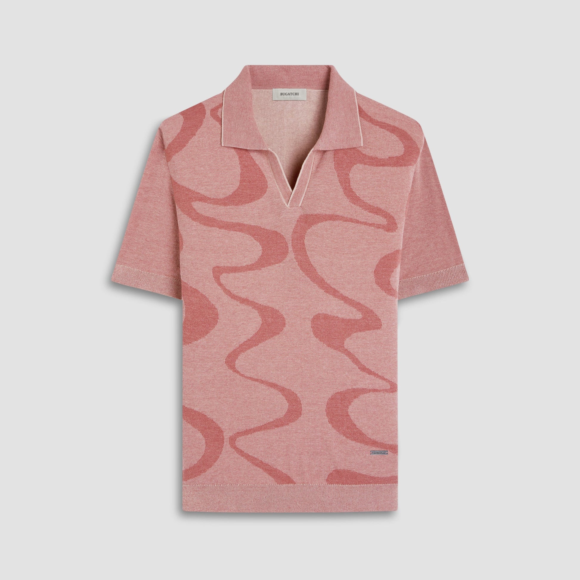 Bugatchi Abstract Knit Short Sleeve Johnny Sweater Sand