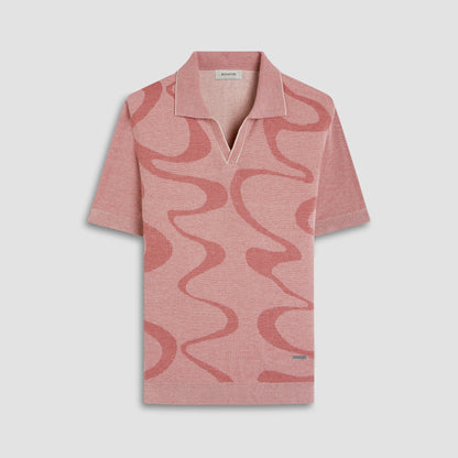 Bugatchi Abstract Knit Short Sleeve Johnny Sweater Sand