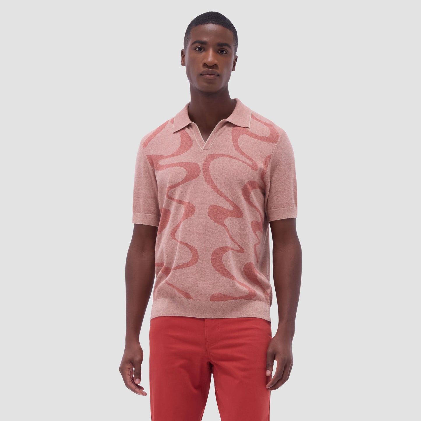 Bugatchi Abstract Knit Short Sleeve Johnny Sweater Sand