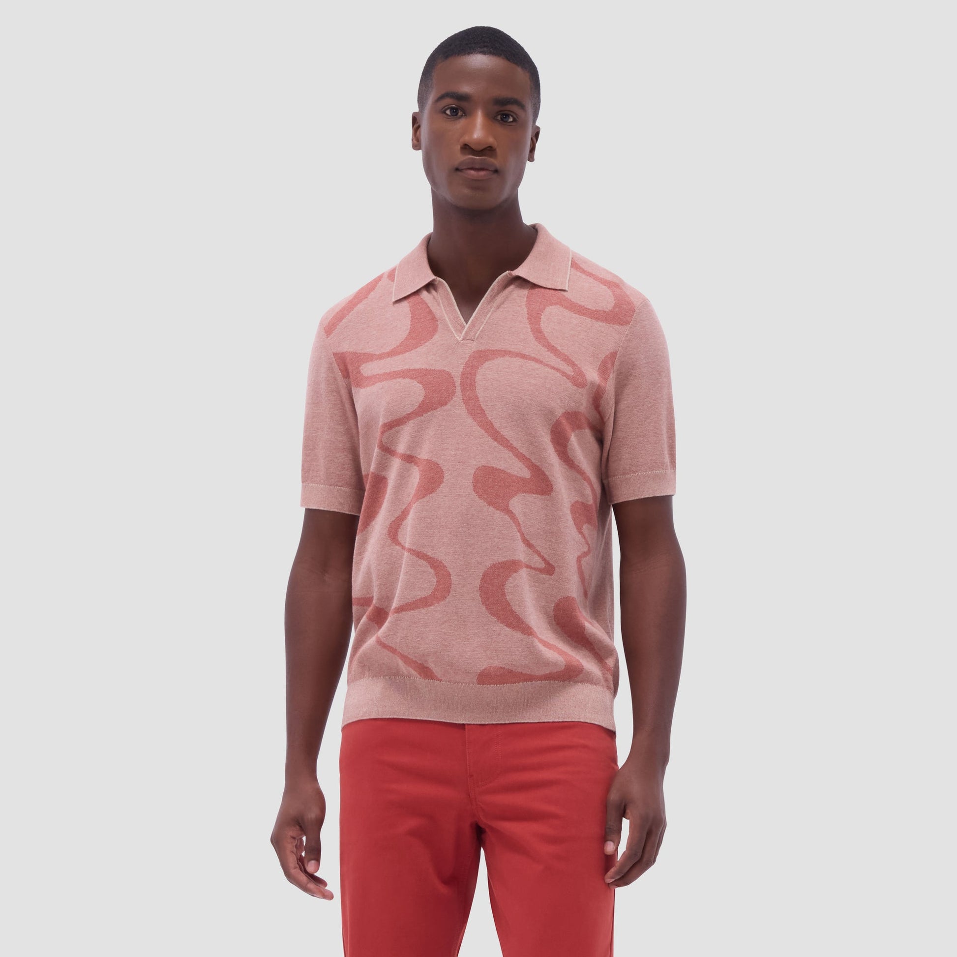 Bugatchi Abstract Knit Short Sleeve Johnny Sweater Sand