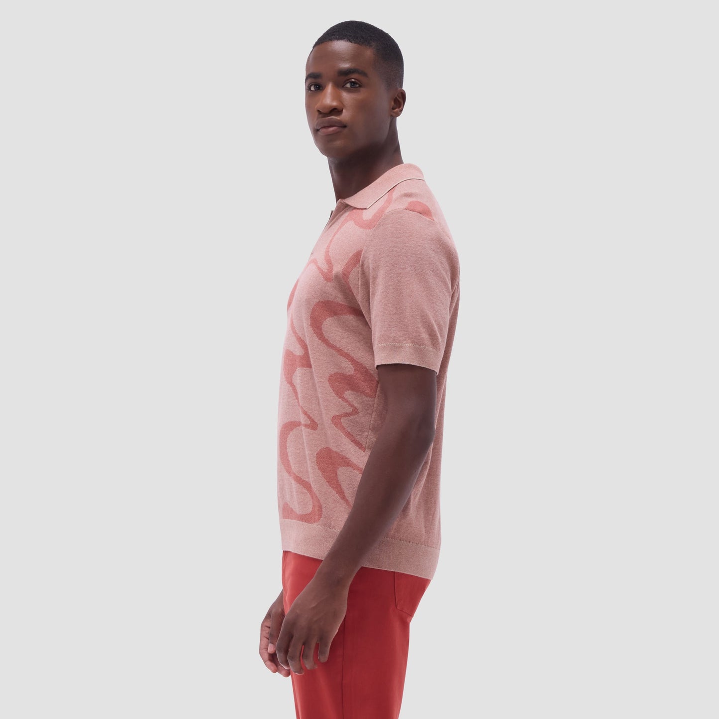 Bugatchi Abstract Knit Short Sleeve Johnny Sweater Sand