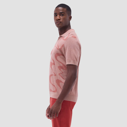 Bugatchi Abstract Knit Short Sleeve Johnny Sweater Sand