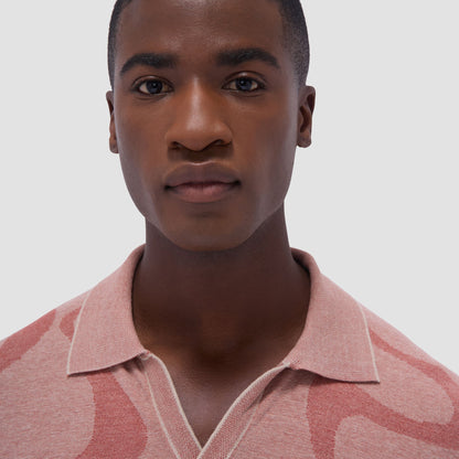 Bugatchi Abstract Knit Short Sleeve Johnny Sweater Sand