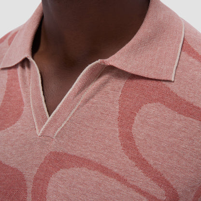 Bugatchi Abstract Knit Short Sleeve Johnny Sweater Sand