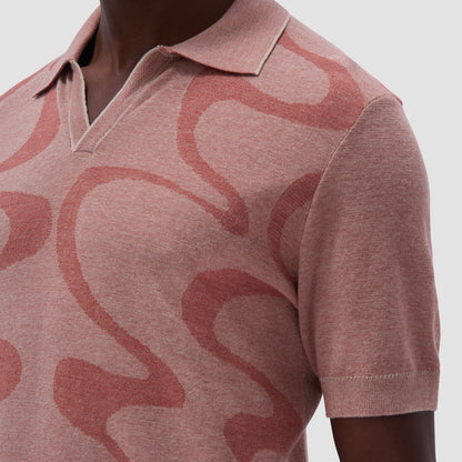 Bugatchi Abstract Knit Short Sleeve Johnny Sweater Sand