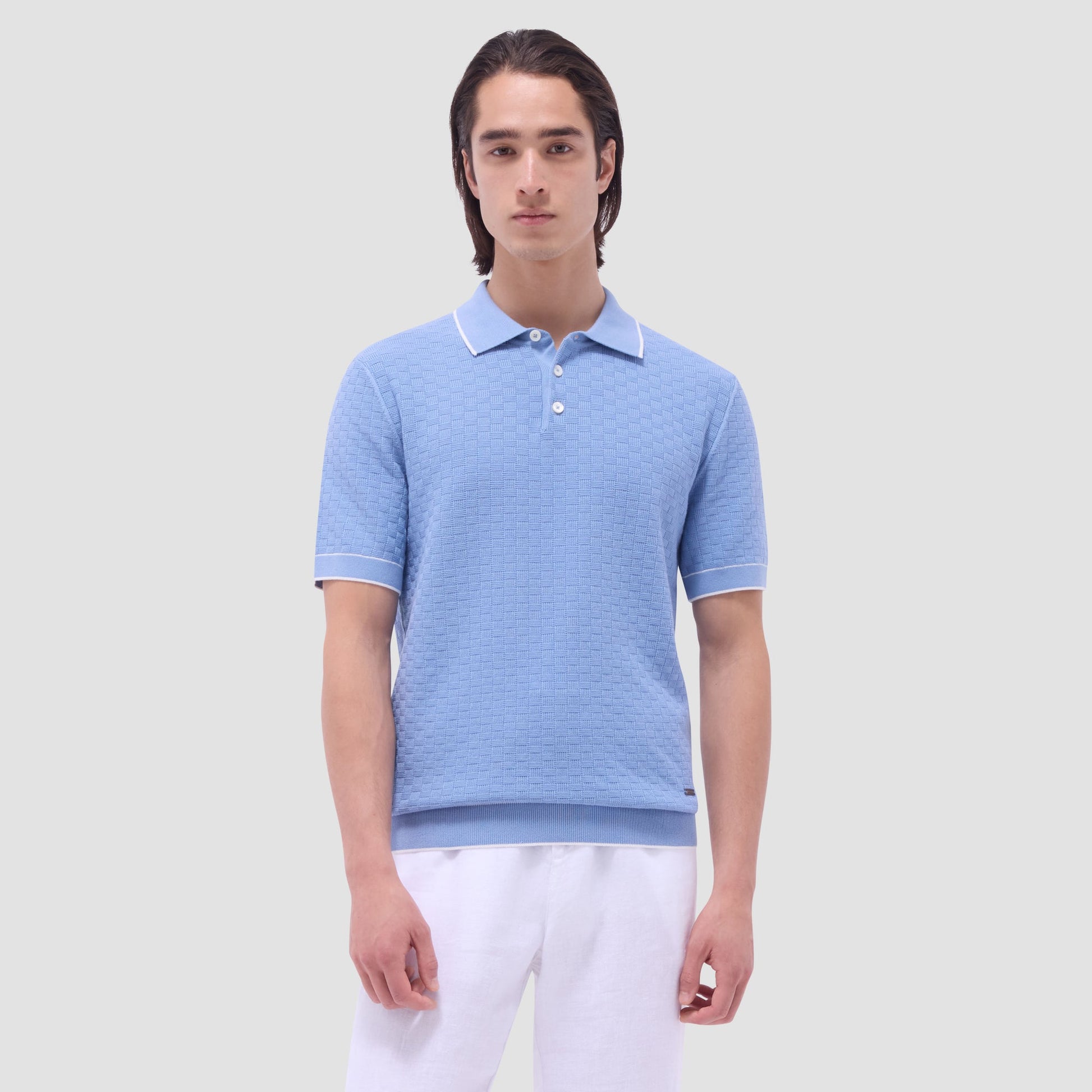 Bugatchi Basket Stitch Three Button Polo Sweater Air Blue