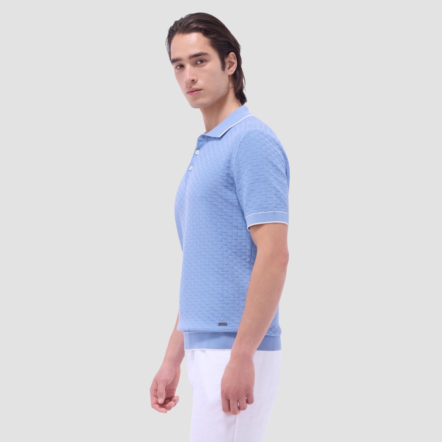 Bugatchi Basket Stitch Three Button Polo Sweater Air Blue