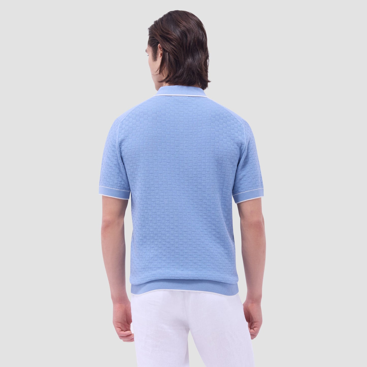 Bugatchi Basket Stitch Three Button Polo Sweater Air Blue