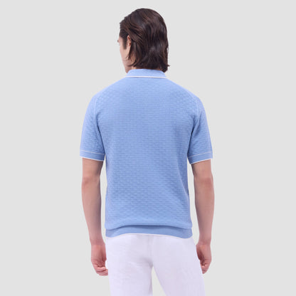 Bugatchi Basket Stitch Three Button Polo Sweater Air Blue