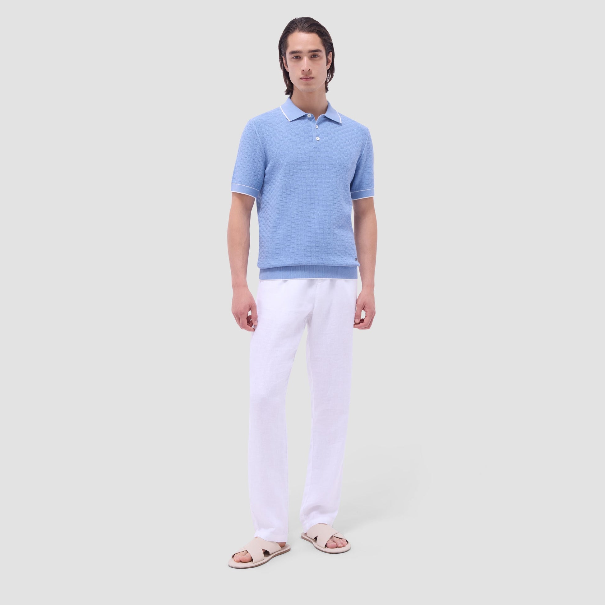 Bugatchi Basket Stitch Three Button Polo Sweater Air Blue
