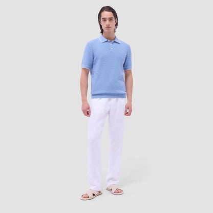 Bugatchi Basket Stitch Three Button Polo Sweater Air Blue