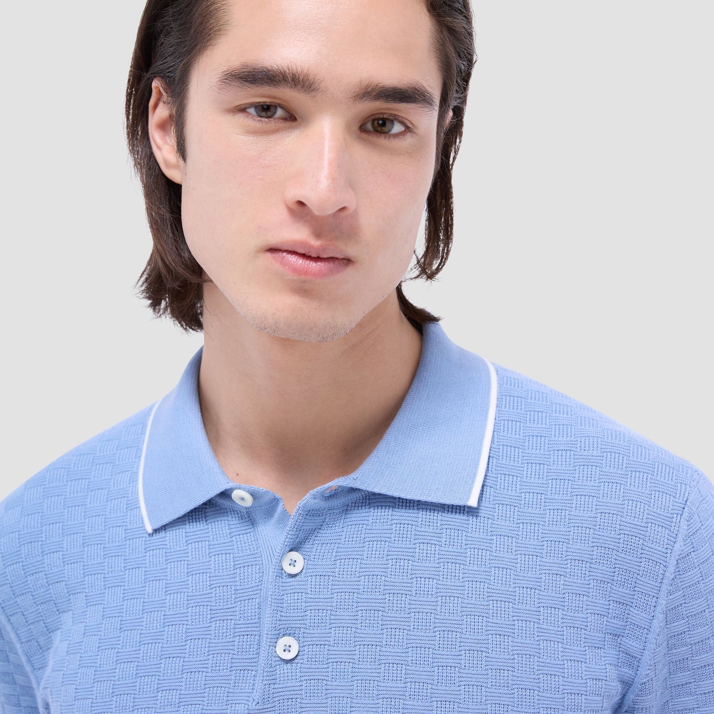 Bugatchi Basket Stitch Three Button Polo Sweater Air Blue
