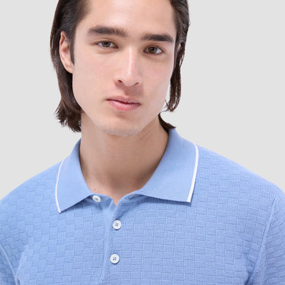 Bugatchi Basket Stitch Three Button Polo Sweater Air Blue