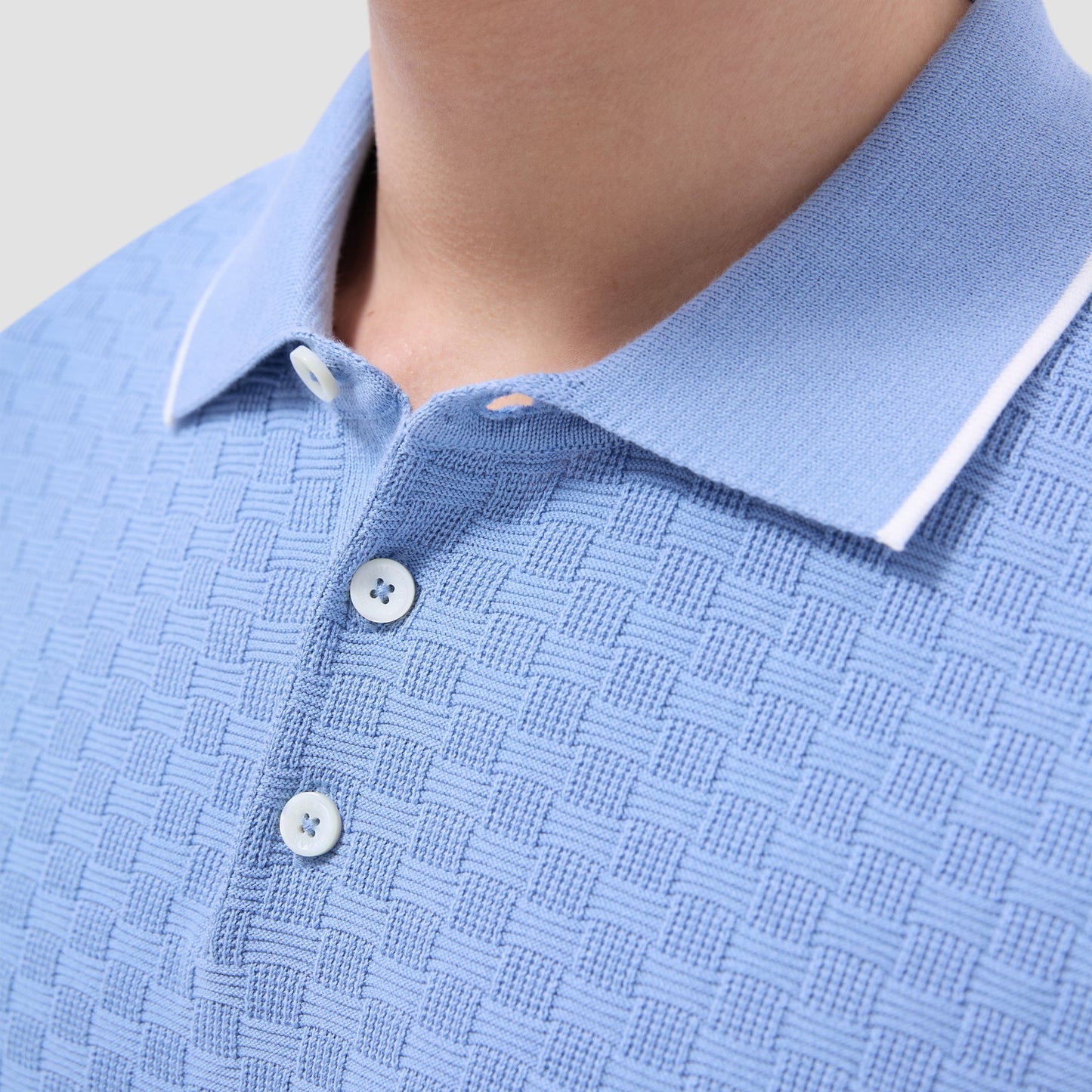 Bugatchi Basket Stitch Three Button Polo Sweater Air Blue