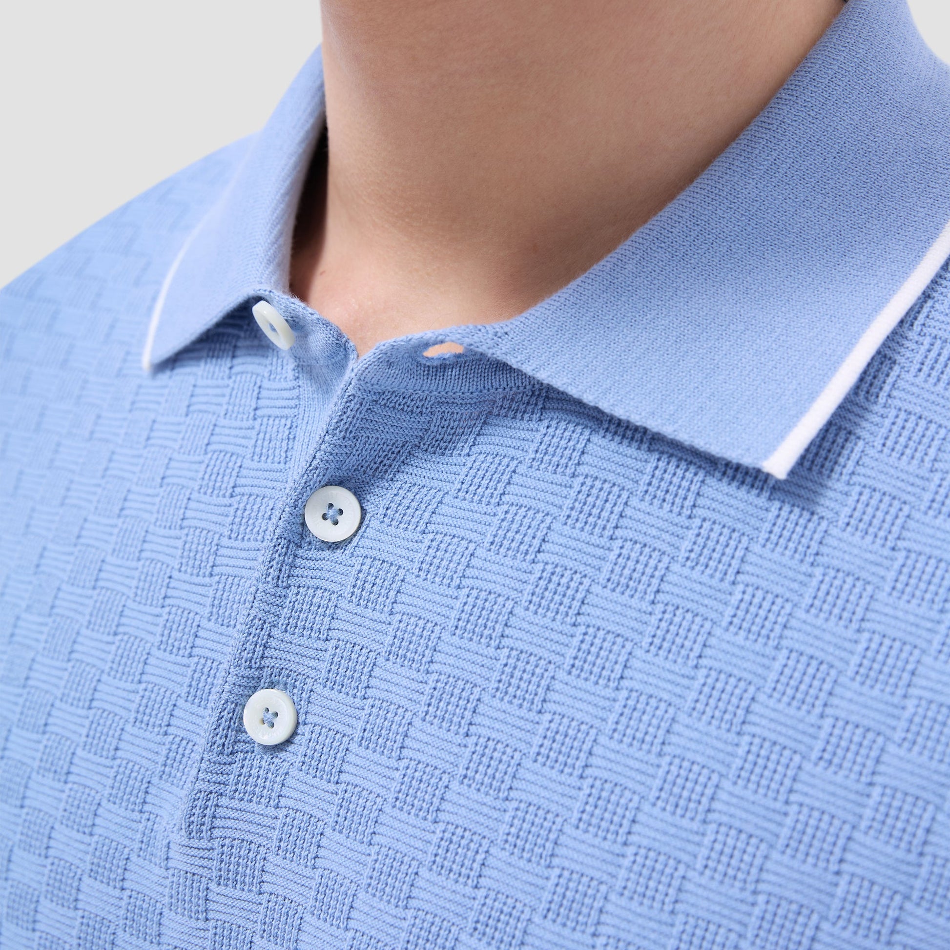 Bugatchi Basket Stitch Three Button Polo Sweater Air Blue