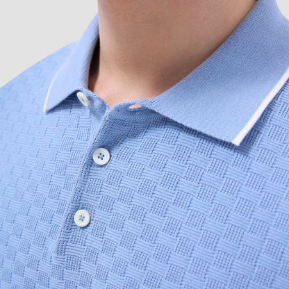 Bugatchi Basket Stitch Three Button Polo Sweater Air Blue