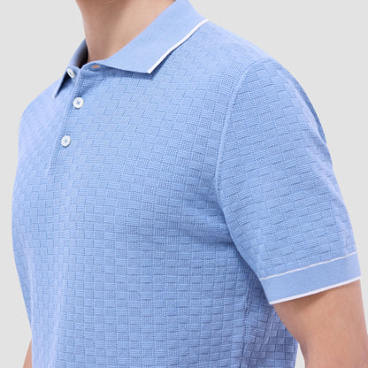 Bugatchi Basket Stitch Three Button Polo Sweater Air Blue