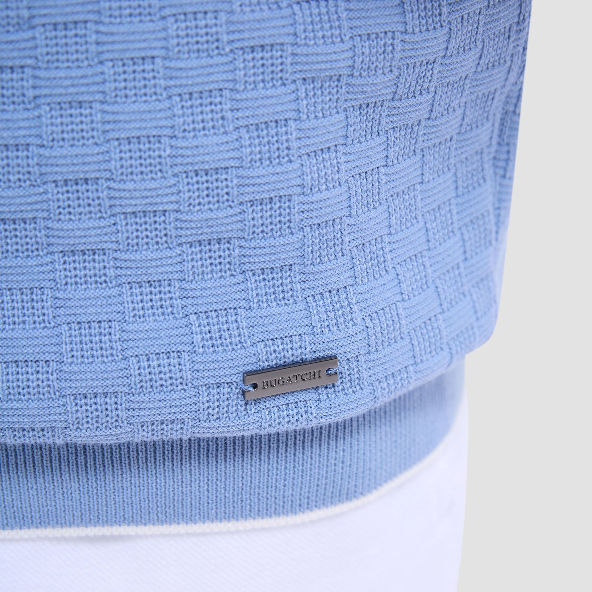 Bugatchi Basket Stitch Three Button Polo Sweater Air Blue