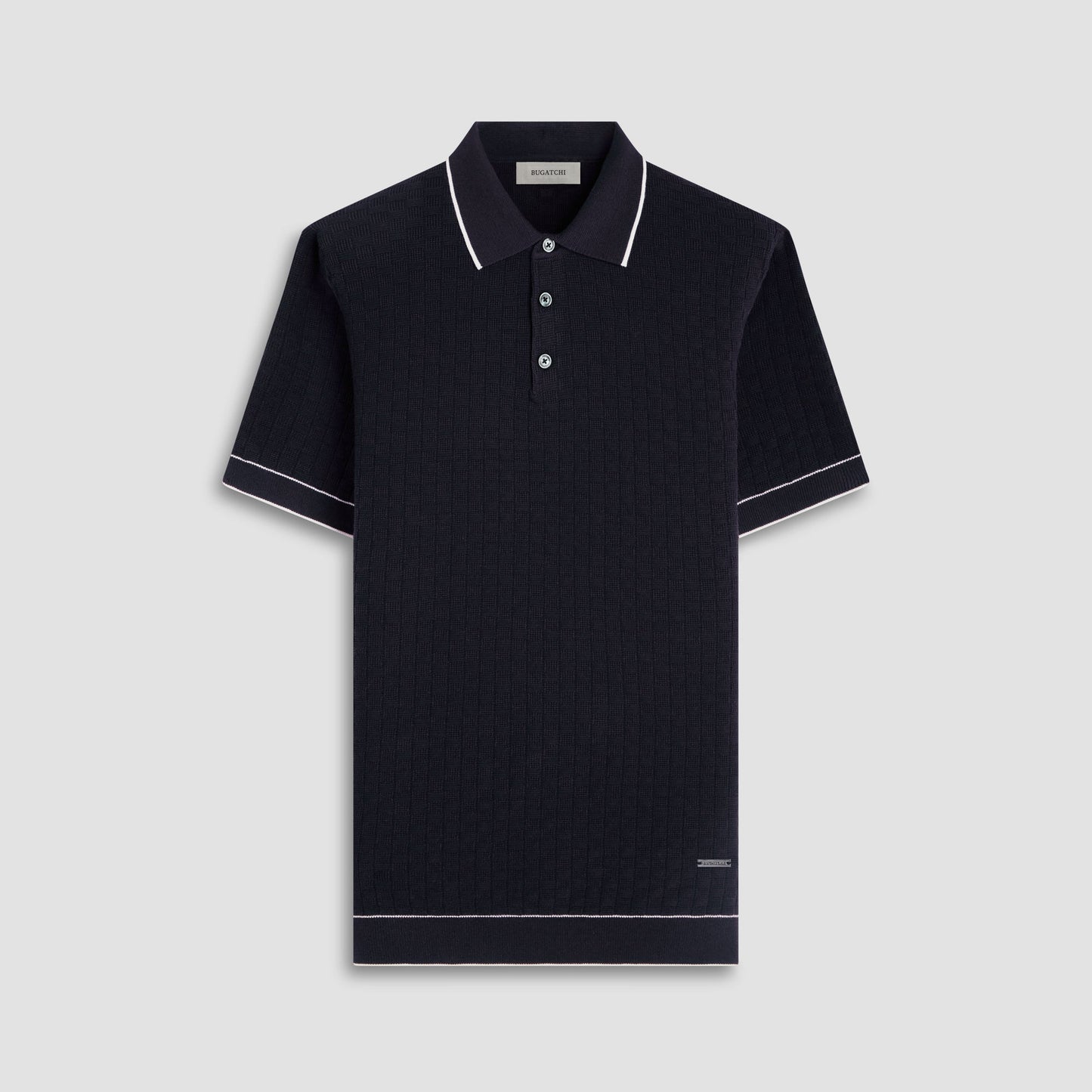 Bugatchi Basket Stitch Three Button Polo Sweater Black