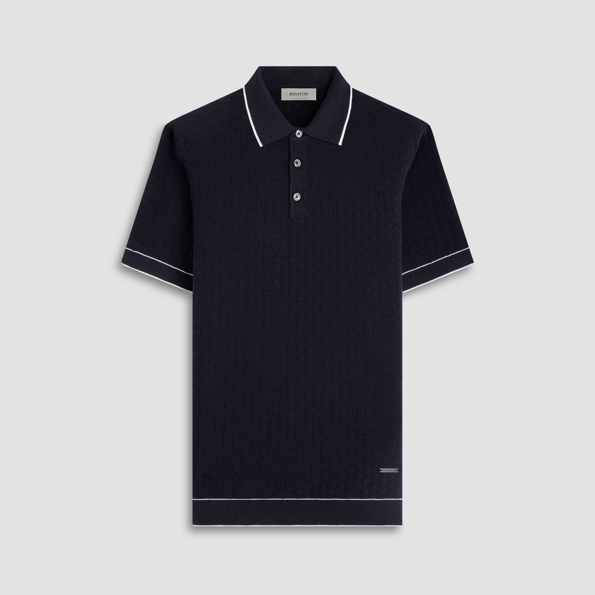 Bugatchi Basket Stitch Three Button Polo Sweater Black