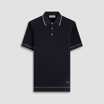 Bugatchi Basket Stitch Three Button Polo Sweater Black