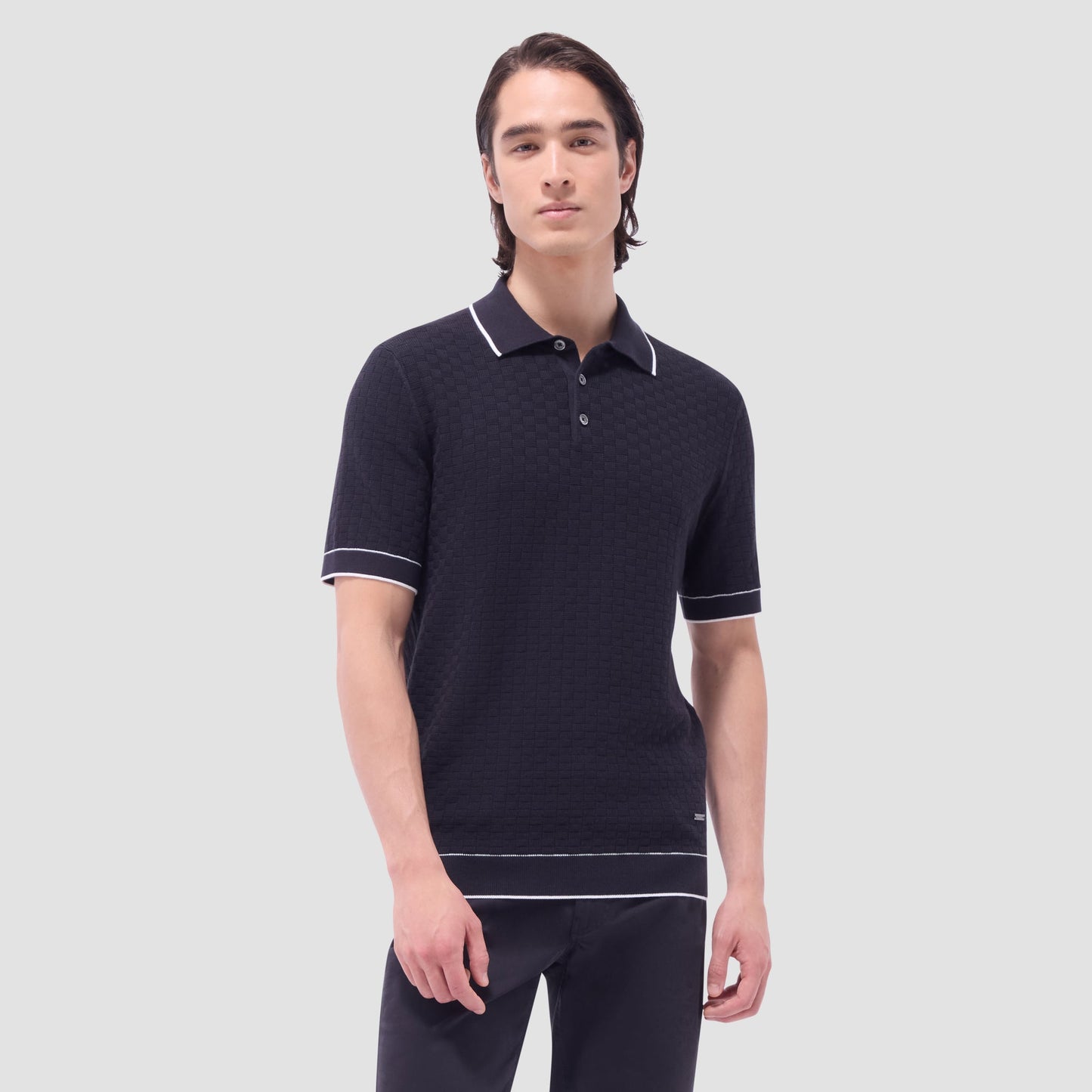 Bugatchi Basket Stitch Three Button Polo Sweater Black