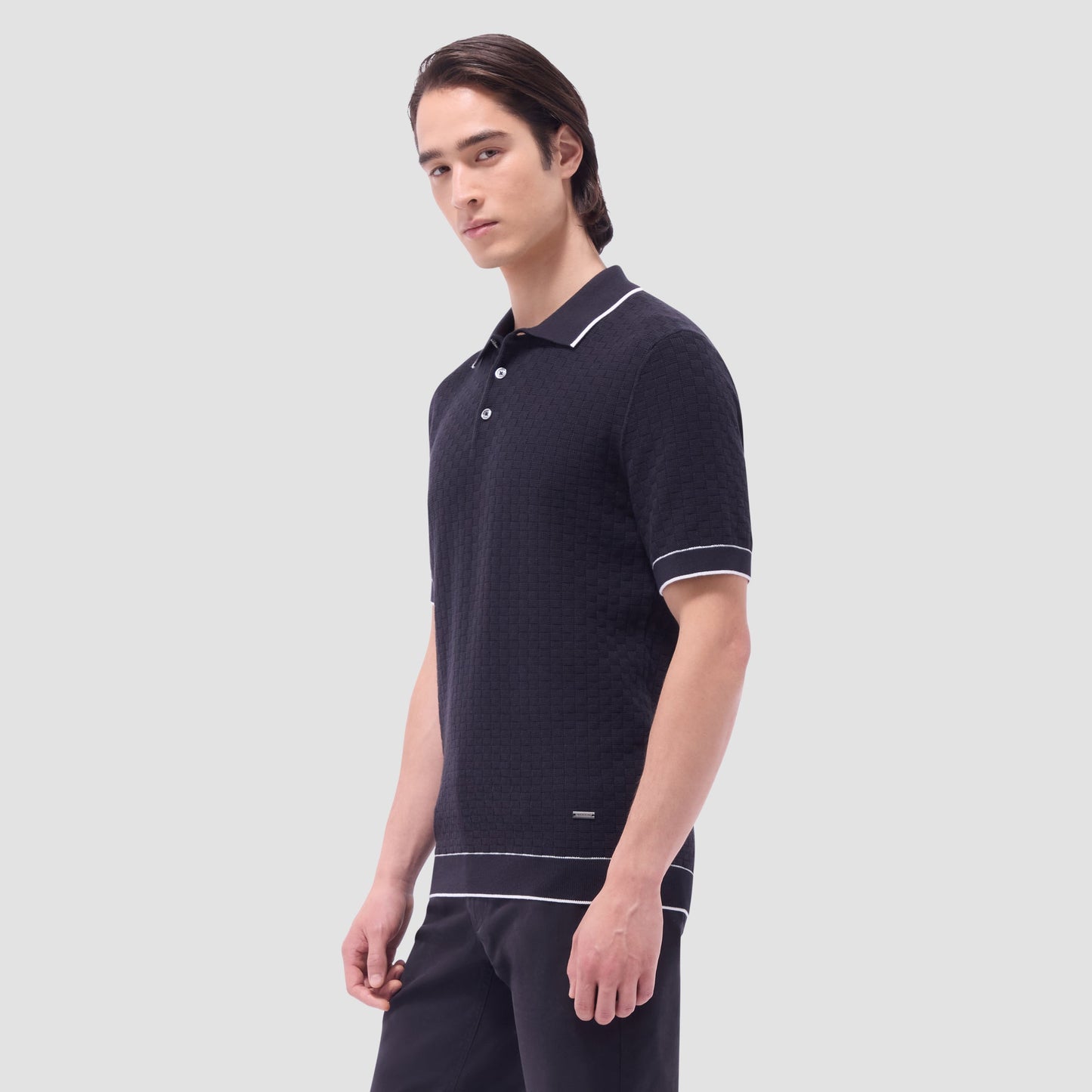 Bugatchi Basket Stitch Three Button Polo Sweater Black