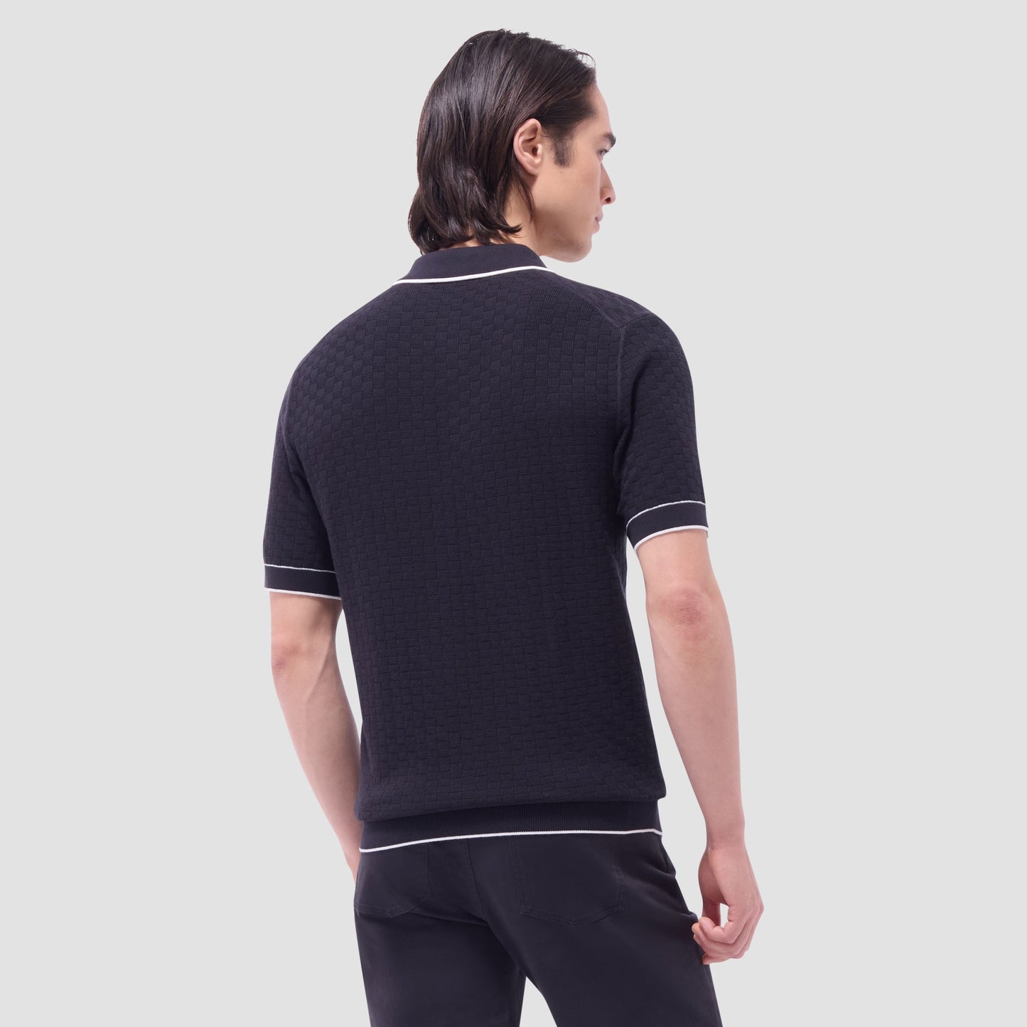 Bugatchi Basket Stitch Three Button Polo Sweater Black