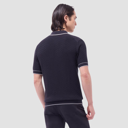 Bugatchi Basket Stitch Three Button Polo Sweater Black