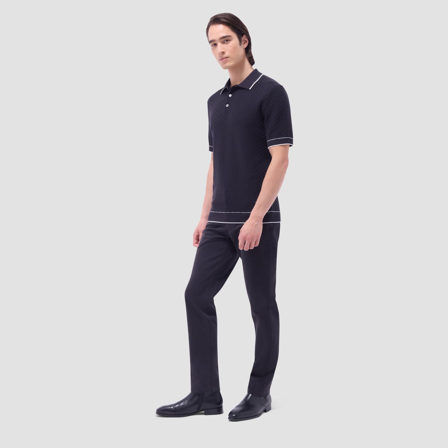 Bugatchi Basket Stitch Three Button Polo Sweater Black