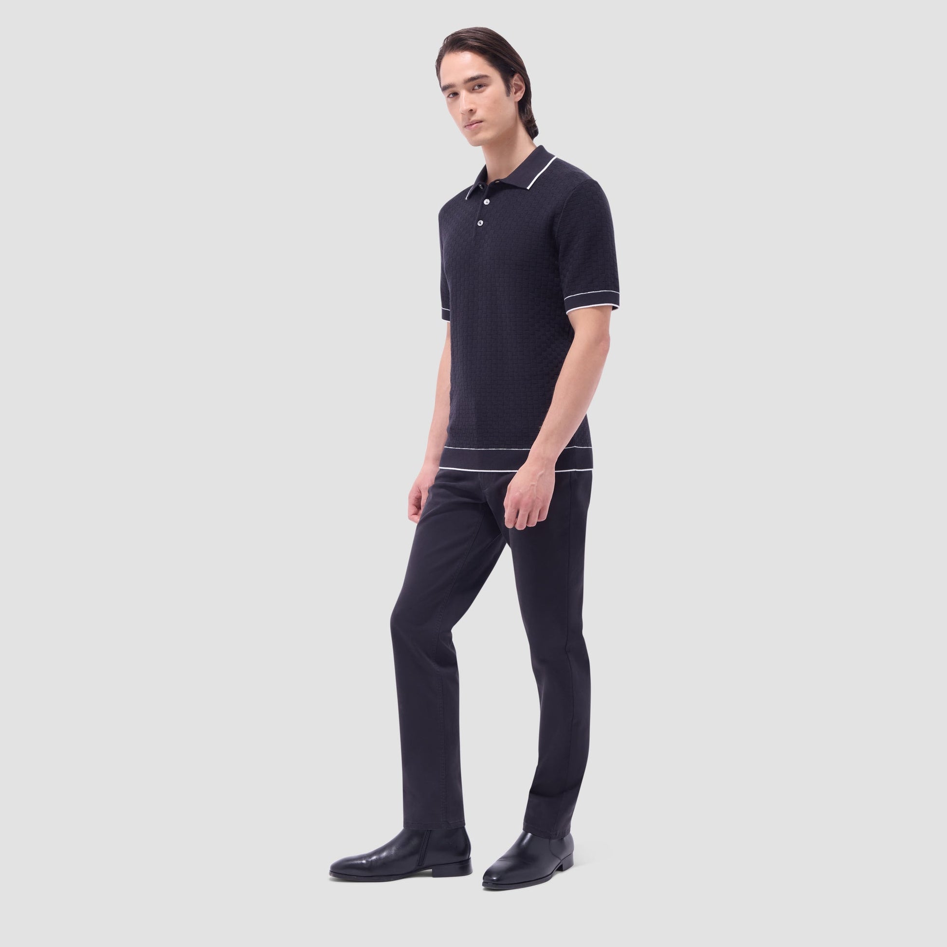 Bugatchi Basket Stitch Three Button Polo Sweater Black
