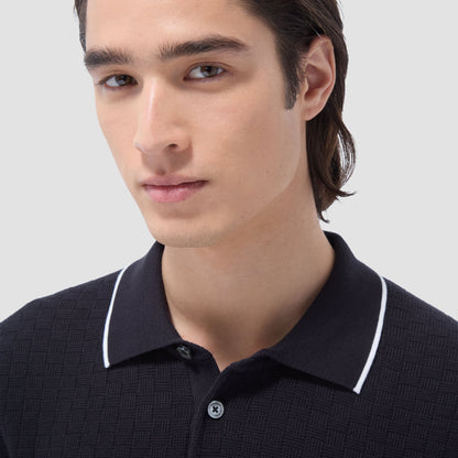 Bugatchi Basket Stitch Three Button Polo Sweater Black