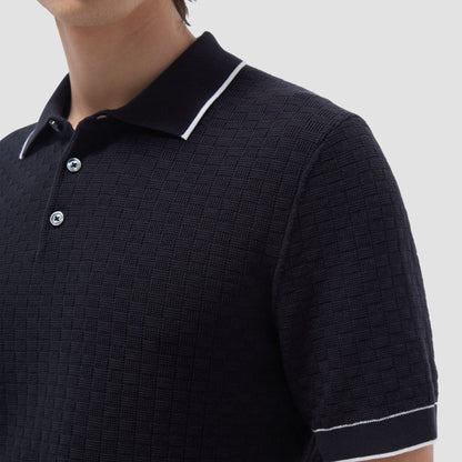 Bugatchi Basket Stitch Three Button Polo Sweater Black