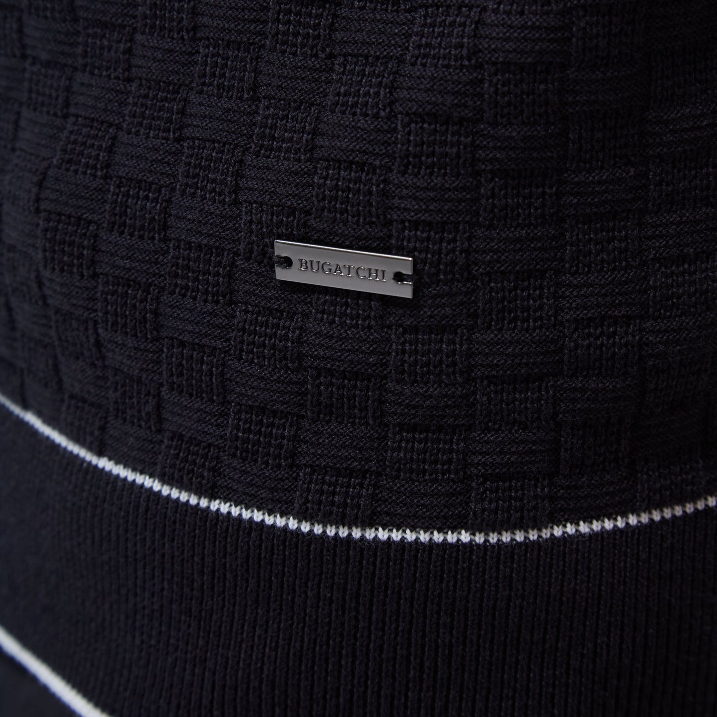 Bugatchi Basket Stitch Three Button Polo Sweater Black