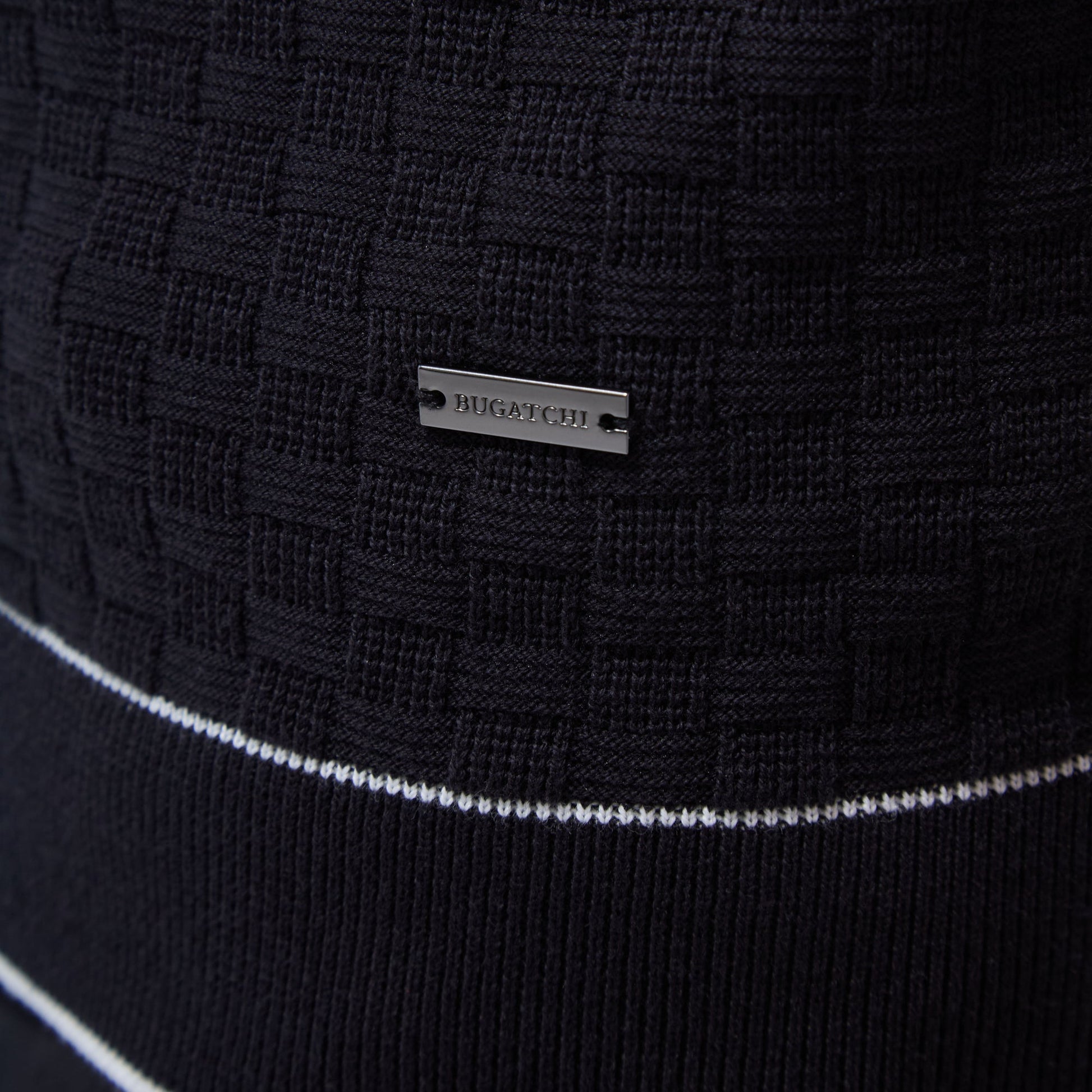Bugatchi Basket Stitch Three Button Polo Sweater Black