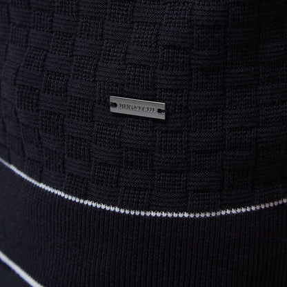 Bugatchi Basket Stitch Three Button Polo Sweater Black