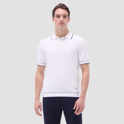 Bugatchi Basket Stitch Three Button Polo Sweater Chalk