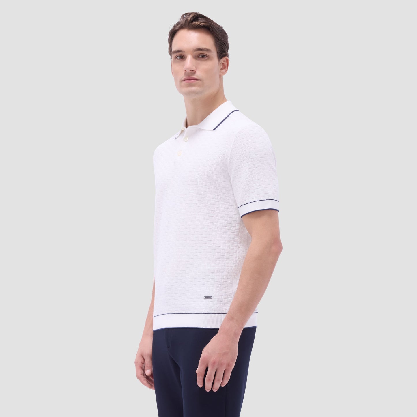 Bugatchi Basket Stitch Three Button Polo Sweater Chalk