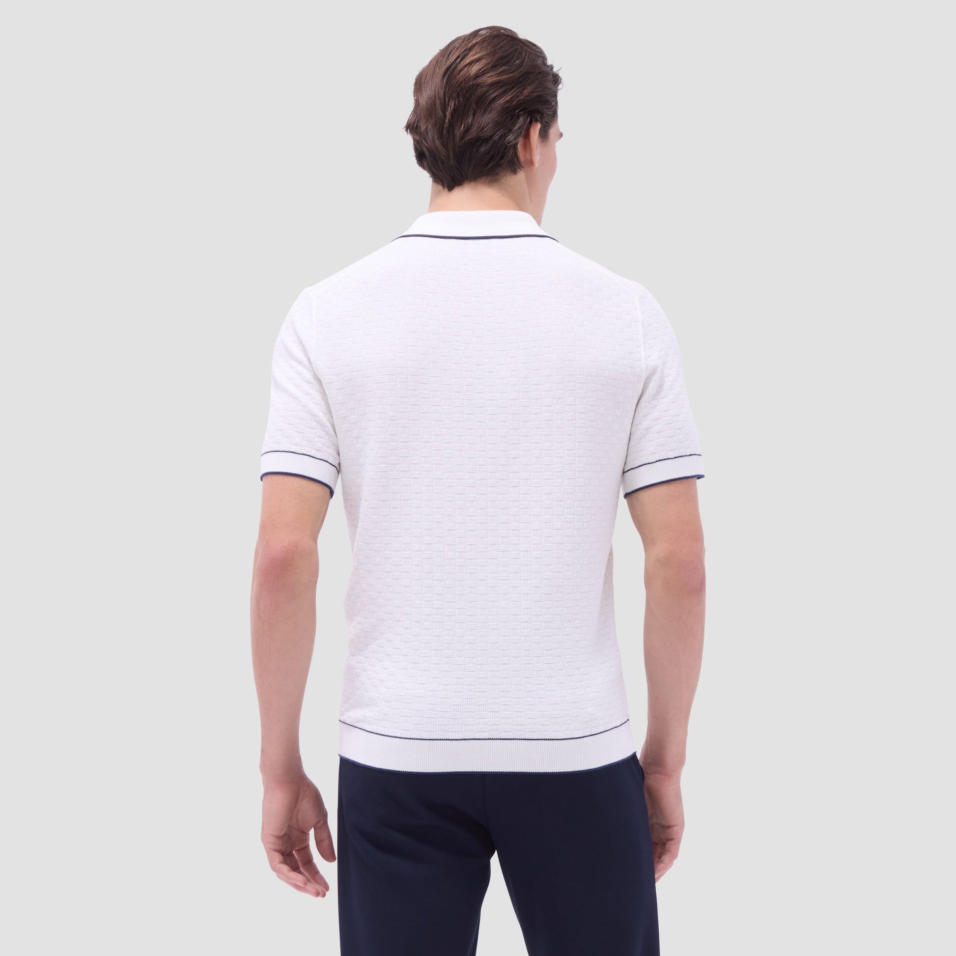 Bugatchi Basket Stitch Three Button Polo Sweater Chalk