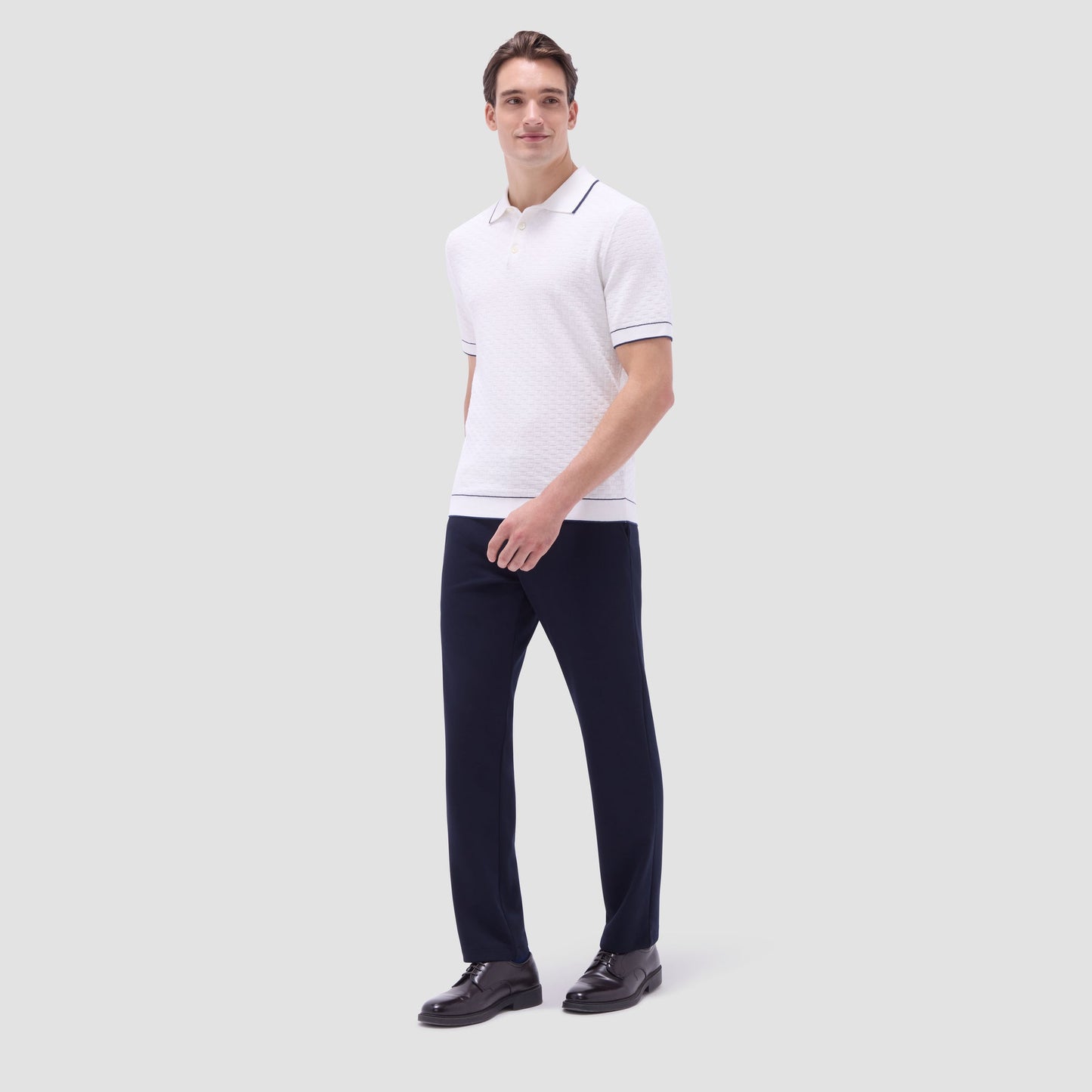 Bugatchi Basket Stitch Three Button Polo Sweater Chalk